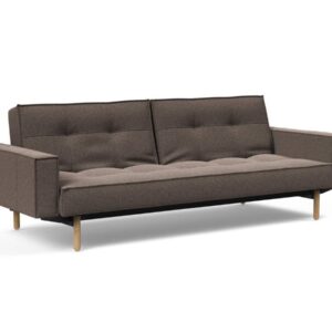 Innovation Splitback Klappsofa mit Polster-Armlehne 530 Bouclé Taupe Stem Holz hell / Gestell schwarz EAN:5700110949248