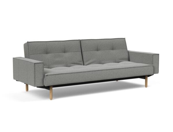 Innovation Splitback Klappsofa mit Polster-Armlehne 533 Boucle Ash grey Stem Holz hell / Gestell schwarz EAN:5700110949248