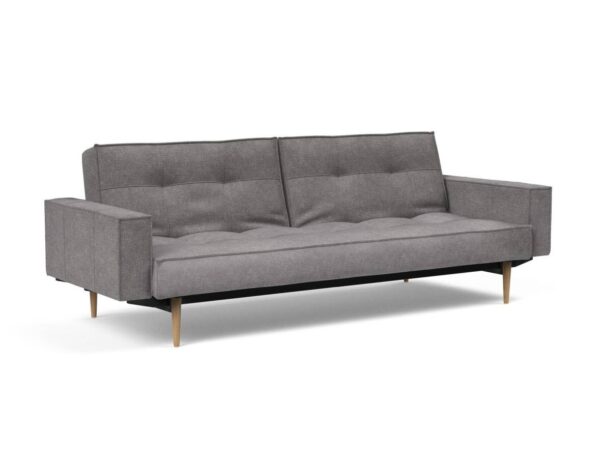 Innovation Splitback Klappsofa mit Polster-Armlehne 282 Avella Warm Grey Styletto Holz hell / Gestell schwarz EAN:5700110949248