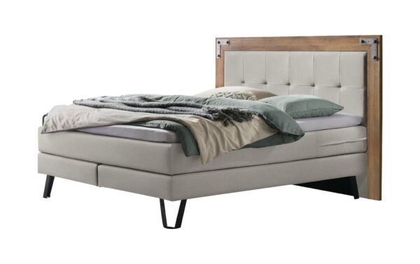 Boxspringbett OAKLAND 180x200 Wildeiche Agrea-Top Bezug Pepe Grau EAN:7618756203441